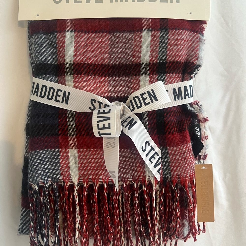 Steve Madden Red and Black Plaid Scarf